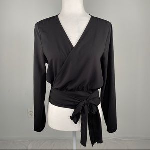 Fashion Nova Black Wrap Tie Shirt Sz Small